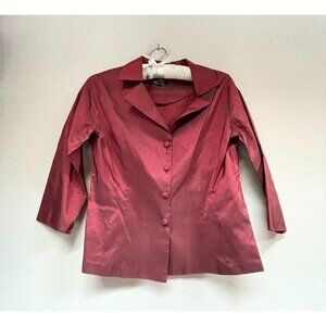 Vintage Gigi Clark Womens Button Down Silk 3/4 Sleeve Blouse Top Size 2 Red